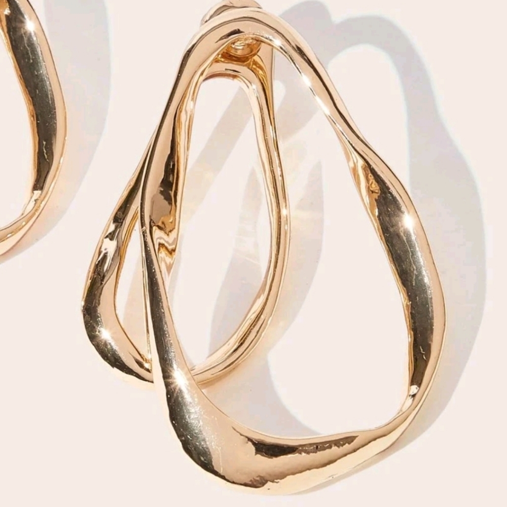 Gold hoop Hammered plated thick double layer boho big earrings - Picture 8 of 17